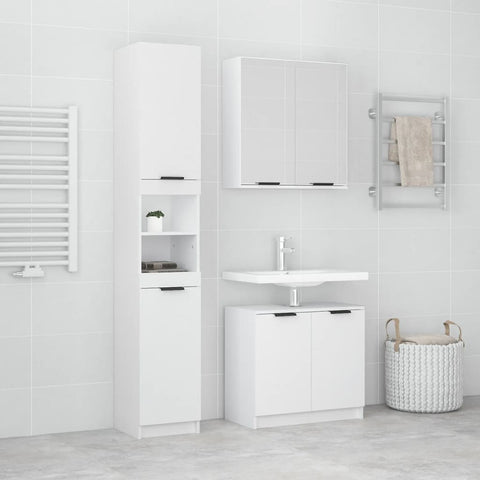 ZNTS 3 Piece Bathroom Cabinet Set White Engineered Wood 3115876