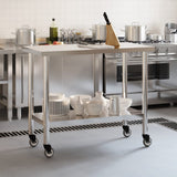 Kitchen Work Table with Wheels 110x55x85 cm Stainless Steel 376464
