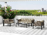 4 Piece Metal Garden Furniture Set with Tempered Glass Coffee Table, Texteline Pocket, Outdoor Set T3398P327922