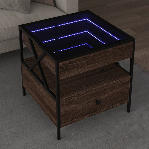 ZNTS Coffee Table with Infinity LED Brown Oak 50x50x51 cm 847716