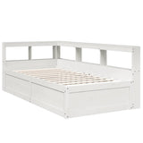 ZNTS Bookcase Bed without Mattress White 100x200cm Solid Wood Pine 3324467