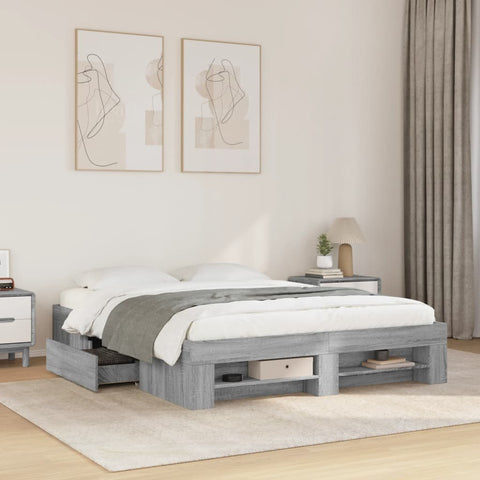 ZNTS Bed Frame without Mattress Grey Sonoma 160x200 cm Engineered Wood 3295462