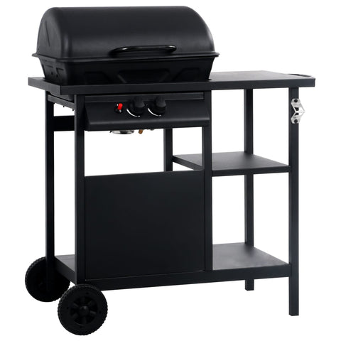 Gas BBQ Grill with 3-layer Side Table Black 47390