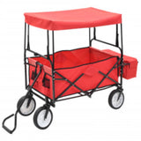 ZNTS Folding Hand Trolley with Canopy Steel Red 147589