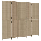 Room Divider 5 Panels Beige Poly Rattan 365367
