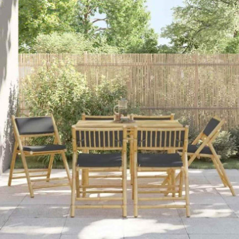 6 Piece Folding Bistro Chairs with Dark Grey Cushions Bamboo 3208926