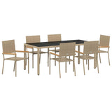 Garden Dining Set 7 pcs Beige and Black Poly Rattan 3365398