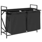Laundry Basket 2 Compartments with Shelf Black Oak 859075