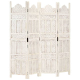 Hand carved 4-Panel Room Divider White 160x165 cm Solid Mango Wood 285319