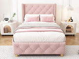 Upholstered bed,Single Bed-3ft ,With slatted frame and headboard, Button Rivet N606P243925P