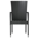 Garden Dining Set Black Poly Rattan, Powder-Coated Steel, PP board 3098028