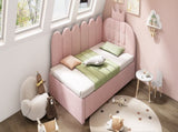 Upholstered Daybed with Pull-Out Bed, Crown-shaped Trundle Bed, 3FT Single Sofa Bed 90 x 190 cm, N601P431271P