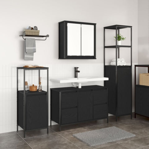 ZNTS 3 Piece Bathroom Furniture Set - Black Oak Engineered Wood 3328379