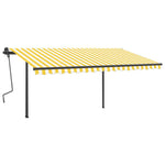 ZNTS Manual Retractable Awning with Posts 4x3.5 m Yellow and White 3070218
