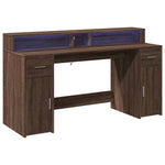 Desk with LED Lights Brown Oak 160x55x91 cm Engineered Wood 3309435