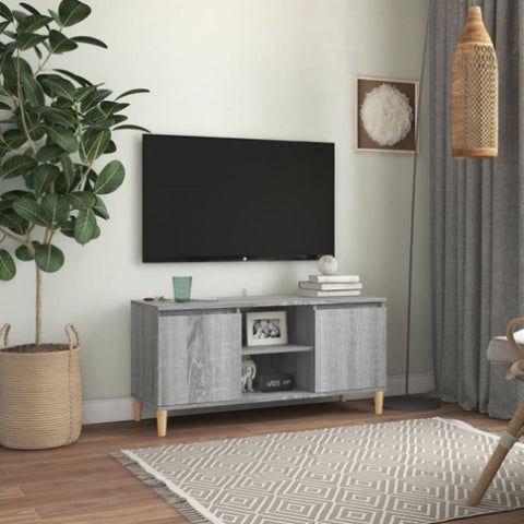 TV Cabinet with Solid Wood Legs Grey Sonoma 103.5x35x50 cm 813159