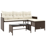 Garden Sofa with Table and Cushions L-Shaped Brown Poly Rattan 365573