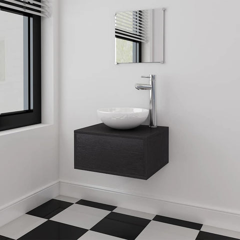 ZNTS Four Piece Bathroom Furniture Set with Basin with Tap Black 273685