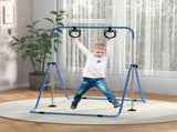 Adjustable Height, Foldable Kids Gymnastics Bar w/ Non-slip Rubber Floor Rings, for 3 Years, Blue T3398P378985