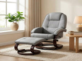 Swivel Recliner Chair with Footstool, PU Leather Recliner Armchair with Adjustable Back and Wood T3398P554311
