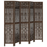 Room Divider 5 Panels Dark Brown Solid Wood Paulownia 358662