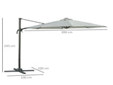 3 LED Cantilever Parasol Garden Sun Umbrella w/ Cross Base and Solar Lights Grey T3398P323779