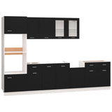 ZNTS 7 Piece Kitchen Cabinet Set Black Engineered Wood 3067624