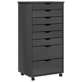 Rolling Cabinet Grey Solid Pine Wood, Engineered Wood, Plastic 355899