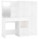 LED Dressing Table with 2 Cabinets White Engineered Wood 3082026