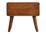 Solid Wood Curved Chestnut Bedside, 2 Drawers, Dark Brown B2743P402920