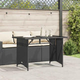 Garden Table Black Poly Rattan, Tempered Glass, Powder-Coated Steel 366350
