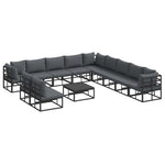 Garden Sofa Set with Cushion Black Aluminium 3378881