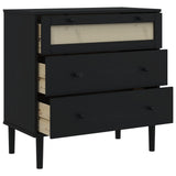 Drawer Cabinet SENJA Rattan Look Black 80x40x80 cm Solid Wood Pine 358024