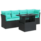 5 Piece Garden Sofa Set with Cushions Black Poly Rattan Acacia 3326088