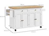 Rolling Kitchen Island Storage Trolley with Rubber Wood Top & Drawers for Dining Room, White T3398P329526