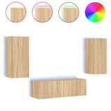 3 Piece TV Wall Cabinets with LED Lights Sonoma Oak 3216869