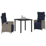 Garden Dining Set with Cushion 3 pcs Grey and Black Rattan 3380582