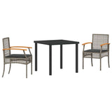 Garden Dining Set with Cushion 3 pcs Grey and Black Rattan 3380820