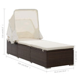 Sun Lounger Brown PE rattan 195 x 65 x 110 cm Removable Covers 317114