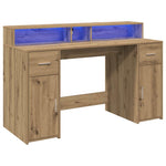 Desk with LED Lights Artisian Oak 140x55x91 cm Engineered Wood 3309428
