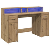 Desk with LED Lights Artisian Oak 140x55x91 cm Engineered Wood 3309428