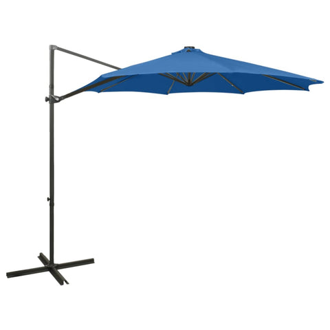 ZNTS Cantilever Garden Parasol with Pole and LED Lights Azure Blue 300 cm 312341