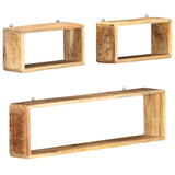 ZNTS 3 Piece Wall Cube Shelf Set Soild Mango Wood 285844