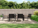 7 Piece Garden Dining Set Black Textilene and Steel 3187046