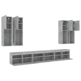 7 Piece TV Wall Cabinet Set with LED Lights Concrete Grey 3216781