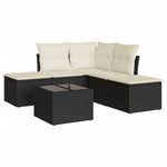 ZNTS 6 Piece Garden Sofa Set with Cushions Black Poly Rattan 3217726