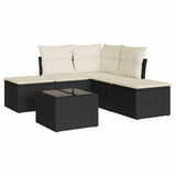 ZNTS 6 Piece Garden Sofa Set with Cushions Black Poly Rattan 3217726