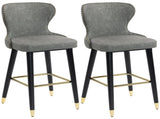 Bar Stools Set of 2, PU Leather Barstools with Back, Footrest and Wood Legs for Kitchen, Counter, T3398P423522