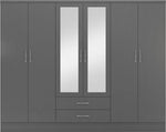 ZNTS Nevada 6 Door 2 Drawer Mirrored Wardrobe 100-101-139