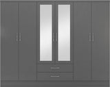 ZNTS Nevada 6 Door 2 Drawer Mirrored Wardrobe 100-101-139